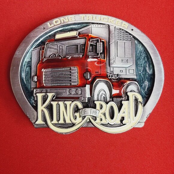 Vintage King of the Road Lone Trucker Red Artic Truck Driver Belt Buckle 1990